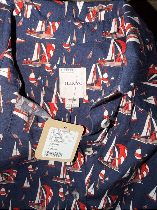 Maeve Dresses & Skirts - Maeve Navy Sailboat Print Button-Up dress